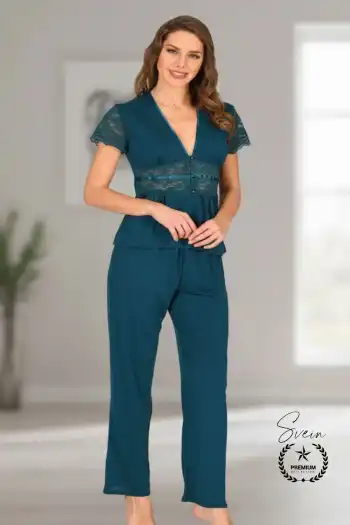 #Pijama Yeşil Nefes Alabilen Yumuşak Kadın Pijama Seti Günlük Kullanım Modern Şık Çeyiz Terletmeyen