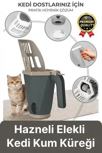 #KumKüreği Pratik Hızlı Hijyenik Ergonomik Tutma Saplı Torbalı Hazneli Elekli Kedi Kumu Küreği