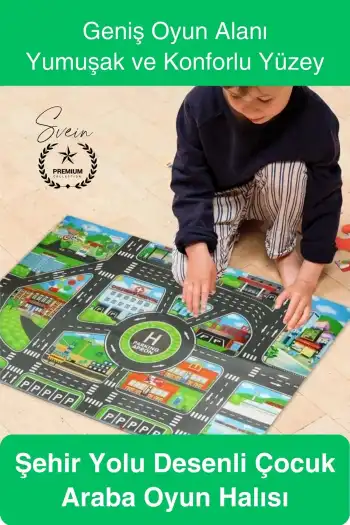 #Halı Şehir Yolu Desenli Çocuk Araba Oyun Halısı Eğitici Keşif Temalı Eğlenceli Yumuşak Konforlu