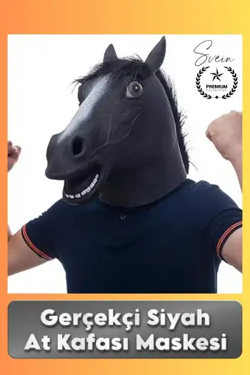 #Kostüm Gerçekçi Siyah At Kafası Maskesi Tam Kafa Kostüm Maskesi Parti Maskeli Balo Komik Şaka
