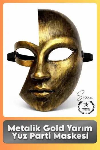 #Maske Metalik Gold Yarım Yüz Parti Maskesi Antik Efektli Eskitme Maskeli Balo Kostüm Aksesuarı