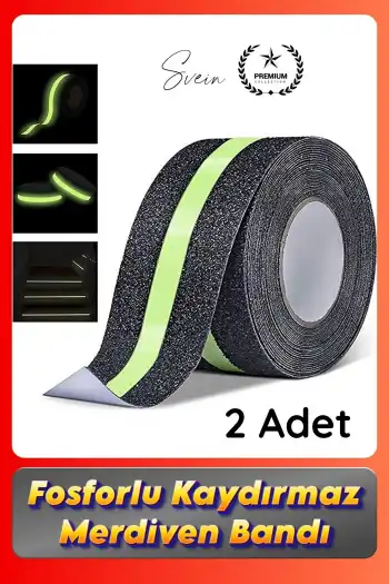 #Bant 2 Adet Fosforlu Kaydırmaz Merdiven Bandı 5 cm x 3 m Fotolümenli Yeşil Zemin Güvenlik Basamak