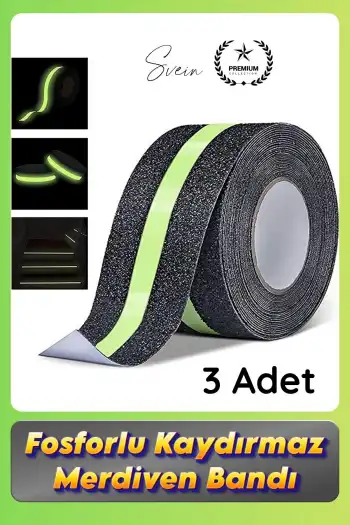 #Bant 3 Adet Fosforlu Kaydırmaz Merdiven Bandı 5 cm x 3 m Fotolümenli Yeşil Zemin Güvenlik Basamak
