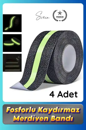 #Bant 4 Adet Fosforlu Kaydırmaz Merdiven Bandı 5 cm x 3 m Fotolümenli Yeşil Zemin Güvenlik Basamak