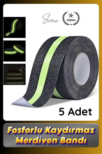 #Bant 5 Adet Fosforlu Kaydırmaz Merdiven Bandı 5 cm x 3 m Fotolümenli Yeşil Zemin Güvenlik Basamak