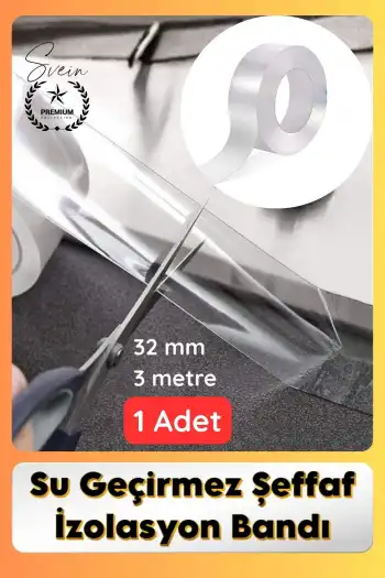 #SızdırmazBant 1 Adet Su Geçirmez Şeffaf İzolasyon Bandı Tezgah Lavabo Kenar Tamir Güçlü 38mm x 3m
