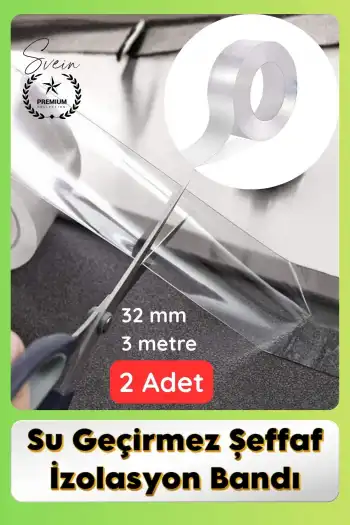 #SızdırmazBant 2 Adet Su Geçirmez Şeffaf İzolasyon Bandı Tezgah Lavabo Kenar Tamir Güçlü 38mm x 3m