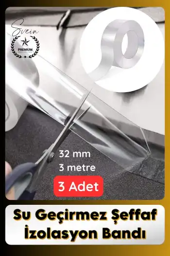 #SızdırmazBant 3 Adet Su Geçirmez Şeffaf İzolasyon Bandı Tezgah Lavabo Kenar Tamir Güçlü 38mm x 3m