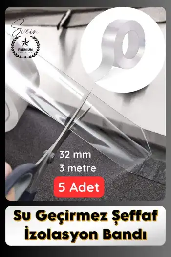 #SızdırmazBant 5 Adet Su Geçirmez Şeffaf İzolasyon Bandı Tezgah Lavabo Kenar Tamir Güçlü 38mm x 3m