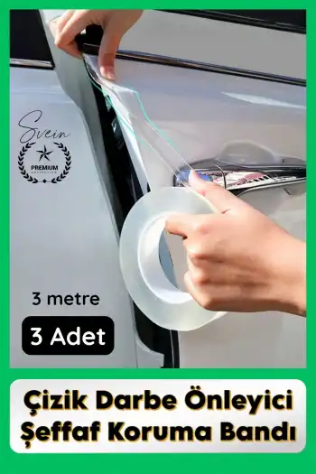 #KapıKoruma 3 Adet 3 Metre Oto Kapı Çizik Önleyici Şeffaf Koruma Bandı Darbe Koruyucu İz Bırakmaz