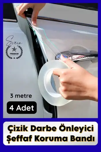 #KapıKoruma 4 Adet 3 Metre Oto Kapı Çizik Önleyici Şeffaf Koruma Bandı Darbe Koruyucu İz Bırakmaz