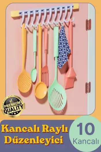 #Organizer Pratik Kullanım Depolama Düzen Raylı Hareketli Mutfak Banyo Düzenleyici Askı 10 Kancalı