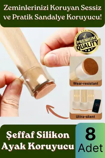 #Sandalye Sessiz Çizilme Sürtünme Önleyici Keçeli Şeffaf Silikon Sandalye Ayak Koruma Pedi 8 Adet