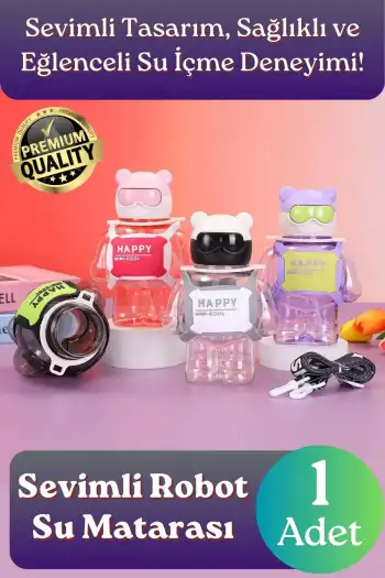 #Matara Kaliteli BPA İçermez Pipetli Askılı Çocuk Okul 3D Desenli Sevimli Robot Şeklinde Su Matarası