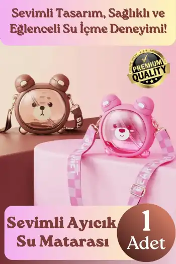 #Matara Kaliteli BPA İçermez Askılı Pipetli Çocuk Okul 3D Desenli Sevimli Ayıcık Model Su Matarası