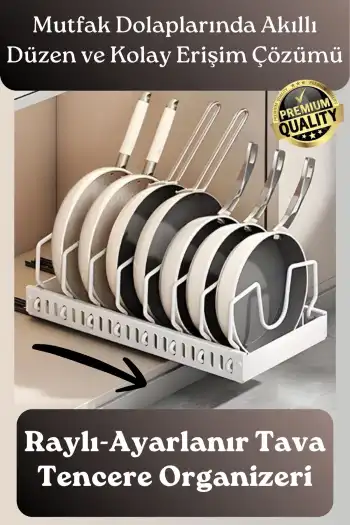 #Organizer Çok Amaçlı Ayarlanabilir Mutfak Metal Beyaz Renk Teleskopik Raylı Tava Tencere Organizeri