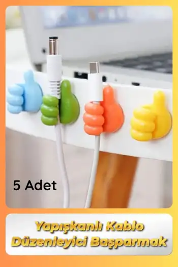 #KabloDüzenleyici 5li Renkli Başparmak Kablo Tutucu Yapışkanlı Organizer Düzenleyici Askı Aparatı