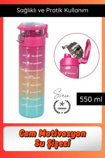 #Suluk 550 ml Cam Motivasyon Su Şişesi Matarası Ölçekli Günlük Taşınabilir Sızdırmaz Kapaklı