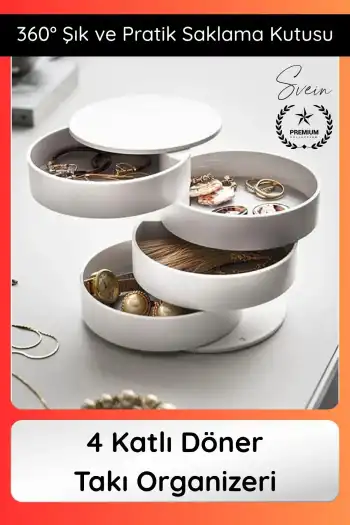 #TakıOrganizer 4 Katlı Döner Takı Organizeri 360 Derece Beyaz Takı Kutusu Yuvarlak Dekoratif Şık