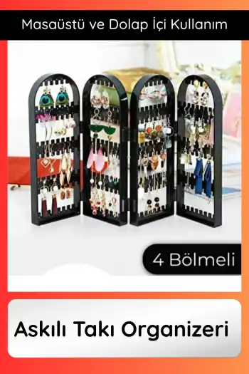 #Organizer Siyah Askılı Takı Organizeri 4 Bölmeli Masaüstü Şık Plastik Kolye Küpe Bileklik İçin