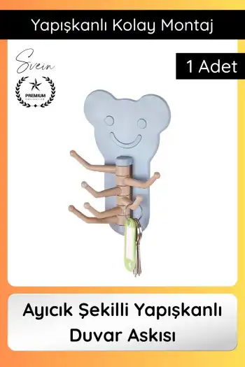 #Askı Sevimli Ayıcık Şekilli Yapışkanlı Duvar Askısı Organizer Çok Amaçlı Fonksiyonel Pratik