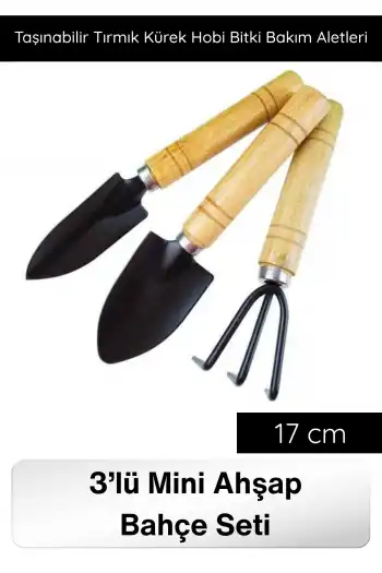 #Tırmık 3’lü Mini Ahşap Bahçe Seti Taşınabilir Tırmık Kürek Hobi Bitki Bakım Aletleri Kazma Kürek Saksı Toprak Eşeleme Kazı Ekme Edevatı Dayanıklı Sağlam Uzun Ömürlü Hafif Kolay Kullanım Düzenleme