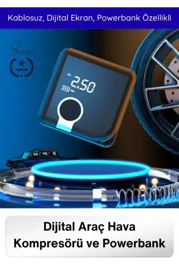#Kompresör Taşınabilir Şarjlı Powerbank Hava Kompresörü Dijital Ekranlı Kablosuz Lastik Şişirme Otomatik Durma Akıllı Hafıza 4000mAh Basınç Ölçer Araç Motosiklet Bisiklet Top Pompası
