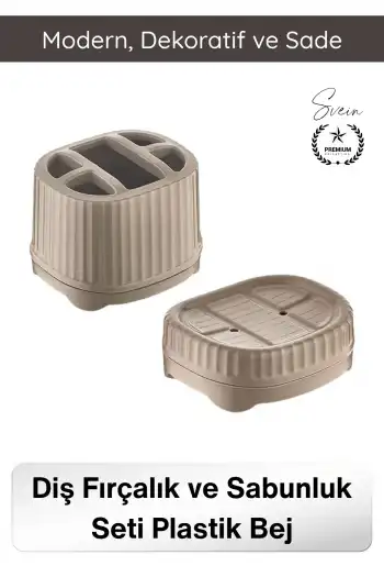 #BanyoSeti Setüstü Diş Fırçalık Sabunluk Plastik Bej Banyo Düzenleyici Organizer Diş Macunluk Aksesuar Seti Modern Minimal Lavabo Üstü Dekoratif Hijyenik Dayanıklı Pratik Çok Amaçlı Banyo Seti