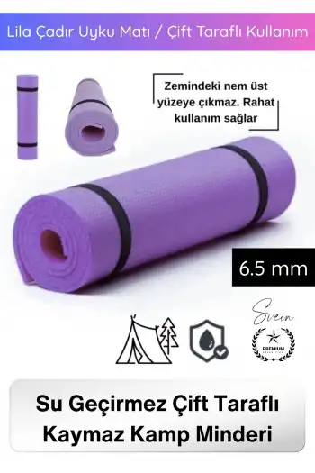 #Mat Taşıma Askılı Su Geçirmez Çift Taraflı Kaymaz Kamp Minderi 6.5mm Lila Çadır Uyku Matı Pilates Yoga Fitness Egzersiz Matı Antibakteriyel Katlanabilir Hafif Outdoor Spor Yer Minderi