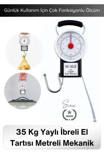 #Tartı Hassas Kancalı Valiz Kantarı Pazar Tartısı 35 Kg Yaylı İbreli El Tartısı Metreli Mekanik Bagaj Terazisi Paslanmaz Kancalı Taşınabilir Ağırlık Ölçer Kamp Balıkçı Seyahat Ölçüm Aparatı