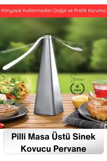 #SinekKovucu Piramit Gövde PVC Kanat Pervane Masa Üstü Taşınabilir Pilli Sinek Kovucu Makine Siyah Sessiz Fly Fan Kimyasal İçermeyen Böcek Uzaklaştırıcı Balkon Bahçe Kamp Yemek Masası Koruyucu