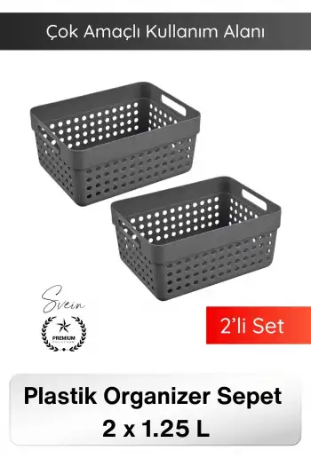 #Sepet 1.25 LT Plastik Organizer Sepet 2’li Set Çok Amaçlı Düzenleyici Saklama Kutusu Dolap İçi Mutfak Banyo Ofis Masaüstü Raf Organizeri Dayanıklı Pratik Taşınabilir Depolama Sepeti