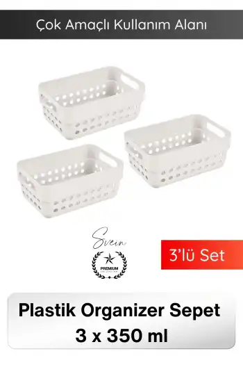 #Organizer 350 ML Plastik Organizer Sepet 3’lü Set Çok Amaçlı Düzenleyici Saklama Kutusu Dolap İçi Mutfak Banyo Masaüstü Çekmece Raf Organizeri Dayanıklı Kompakt Depolama Sepeti