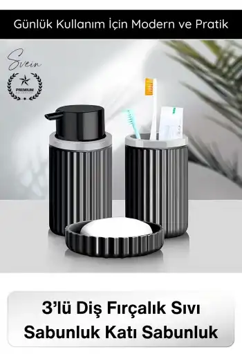 #Sabunluk Plastik Banyo Seti 3’lü Diş Fırçalık Sıvı Sabunluk Katı Sabunluk Modern Düzenleyici Şık Dayanıklı Pompalı Banyo Aksesuarı Mutfak Kullanımına Uygun Dekoratif Organizer Set