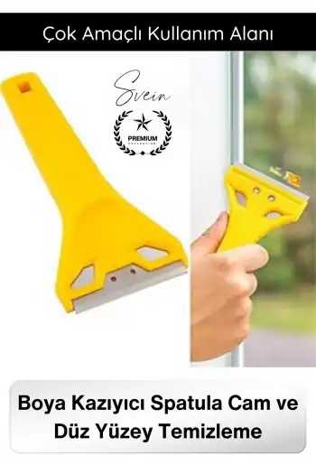 #Kazıyıcı Profesyonel Boya Kazıyıcı Spatula Cam Kazıma Aparatı Yüzey Temizleme Bıçağı Paslanmaz Çelik Jiletli Etiket Harç Silikon Sökücü Ergonomik Saplı Endüstriyel Temizlik Aleti 1 Adet