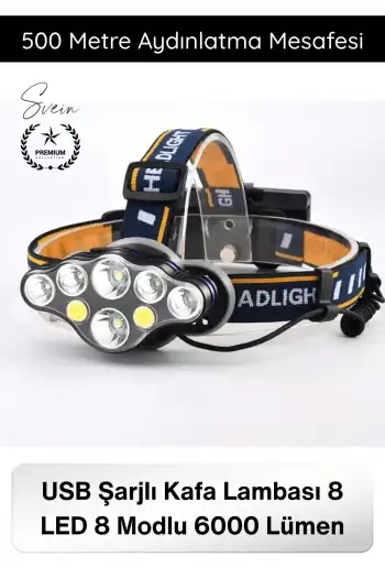 #KafaLambası USB Şarjlı Kafa Lambası 8 LED 8 Modlu 6000 Lümen Su Geçirmez Profesyonel Kafa Feneri COB T6 XPE Sensörsüz Kamp Balıkçılık Avcılık Koşu Tamir Outdoor Işıldak