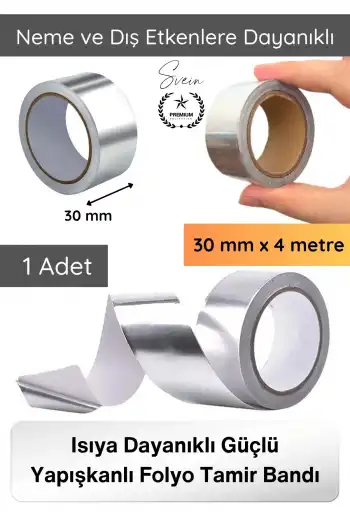#AlüminyumBant Alüminyum Bant 30 mm x 4 Metre Isıya Dayanıklı Güçlü Yapışkanlı Folyo Tamir Bandı Klima Baca Havalandırma Fırın Boru İzolasyon Onarım Sızdırmazlık Metal Yüzey Tamirat Bandı