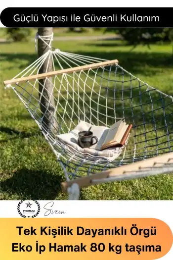 #Hamak Tek Kişilik Bahçe Balkon Kamp Piknik Hamak Ahşap Çıtalı Dayanıklı Örgü Eko İp Taşınabilir Konforlu Salıncak Dinlenme Yatağı Portatif Asma Yatak Outdoor Seyahat Teras Veranda Keyif Ağı