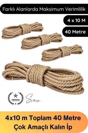 #Halat Çok Amaçlı Kalın İp Jüt İpi Hamak Çamaşır Salıncak Atlama Çadır Tarla Kamyon Dayanıklı Esnek Halat 40 Metre 4 Adet 10 Metre Top Bahçe Kamp Balkon Bağlama Sabitleme Taşıma Güçlü Örgü Kordon