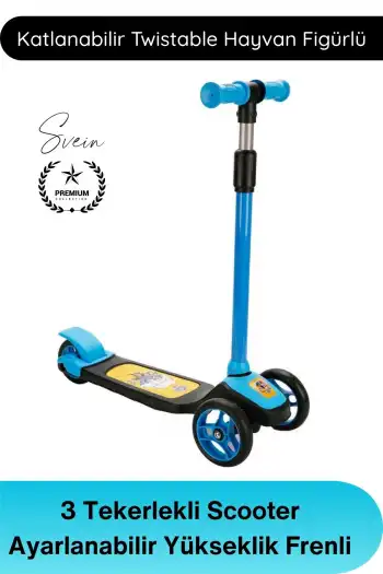 #Scooter Hayvan Figürlü 3 Tekerlekli Twistable Scooter Ayarlanabilir Yükseklik Frenli Katlanabilir Çocuk Scooter Kaydırmaz Taban Direksiyonlu Denge Geliştirici Unisex Oyuncak 3 Yaş Üzeri 50 Kg Taşıma