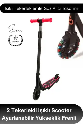 #Scooter 2 Tekerlekli Işıklı Scooter Ayarlanabilir Yükseklik Frenli Kaydırmaz Tabanlı Çocuk Scooter Antibakteriyel Elcikli Dayanıklı Tekerlekli Unisex 50 Kg Taşıma Kapasiteli Mavi Pembe Yeşil