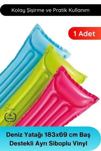 #DenizYatağı Renkli Deniz Yatağı 183x69 cm Şişme Havuz Yatağı Baş Destekli Ayrı Siboplu Vinyl Plaj Yatağı Dayanıklı Taşınabilir Konforlu Yüzme Tatil Deniz Havuz Kullanımı İçin Şezlong Minderi