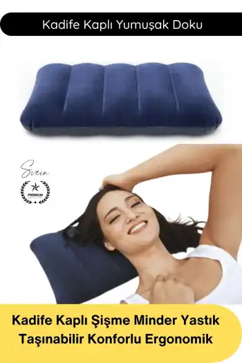 #Yastık Kadife Kaplı Şişme Minder Yastık Taşınabilir Konforlu Ergonomik Kamp Seyahat Oturma Destekli Havalı Yumuşak Dayanıklı Portatif Dinlenme Plaj Piknik Araba Ofis Boyun Bel Rahatlatıcı