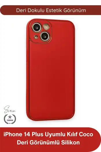 #Kılıf İphone 14 Plus Uyumlu Kılıf Coco Deri Görünümlü Silikon Kapak Darbe Emici Esnek Yumuşak Koruyucu Çizilme Önleyici Kamera Korumalı Şık İnce Kaymaz Premium Telefon Aksesuarı