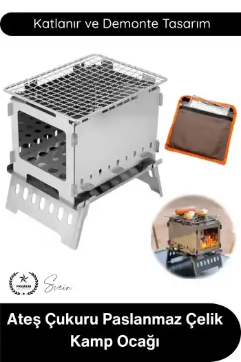 #KampOcağı Ateş Çukuru Paslanmaz Çelik Kamp Ocağı Katlanır Taşınabilir Outdoor Izgara Bushcraft Piknik Barbekü Sobası Demonte Kompakt Portatif Rüzgar Korumalı Odun Yakma Ünitesi Taşıma Çantalı
