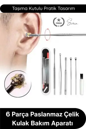 #KulakBakım Kulak Temizleyici Seti 6 Parça Paslanmaz Çelik Kulak Bakım Aparatı Metal Kir Temizleme Kiti Ergonomik Kaymaz Saplı Hijyenik Sterilize Edilebilir Taşıma Kutulu Profesyonel Kulak Kaşığı