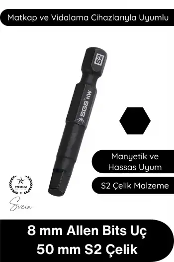 #Allen 8 mm Allen Bits Uç 7,5 cm S2 Çelik Profesyonel Alyan Tornavida Ucu Manyetik Altıgen Vida Sökme Takma Matkap Şarjlı Vidalama Uyumlu Black Pro Series Dayanıklı Hassas Uzun Ömürlü El Aleti Aparatı