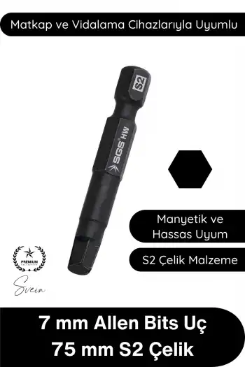 #Allen 7 mm Allen Bits Uç 7,5 cm S2 Çelik Profesyonel Alyan Tornavida Ucu Manyetik Altıgen Vida Sökme Takma Matkap Şarjlı Vidalama Uyumlu Black Pro Series Dayanıklı Hassas Uzun Ömürlü El Aleti Aparatı