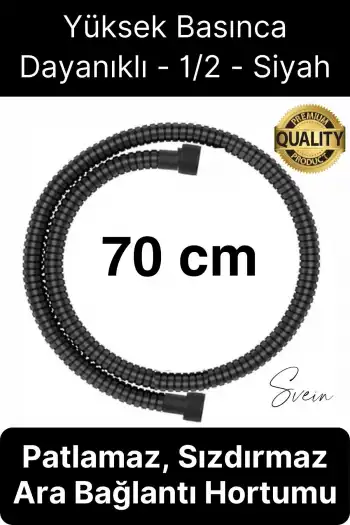 70 cm Siyah Kısa Tepe Ara Duş Hortumu Spiral Robot Bağlantı Örgü Dayanıklı Kopmaz Patlamaz Sızdırmaz