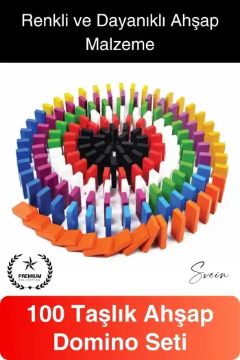 Ahşap Domino Taşları 100 Parça Renkli Motor Beceri Anasınıfı Okul Öncesi Eğitim Eğlenceli Oyun Seti